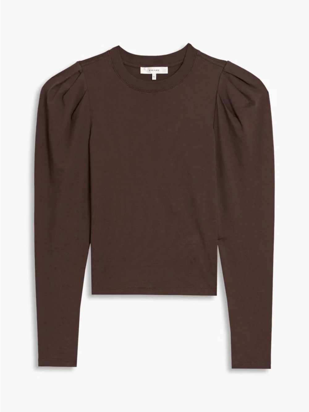 NWT FRAME THE FEMME BROWN POOF SLEEVE LONG SLEEVE CREWNECK SHIRT LARGE